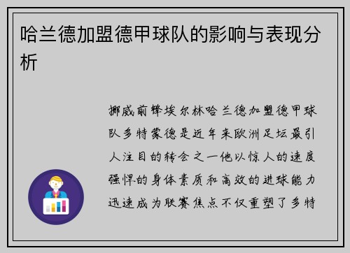 哈兰德加盟德甲球队的影响与表现分析